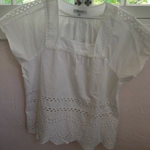 Madewell White Eyelet Short Sleeve Top Size Large